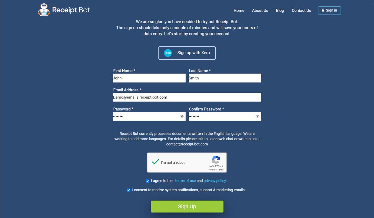 Sign-up to Receipt Bot