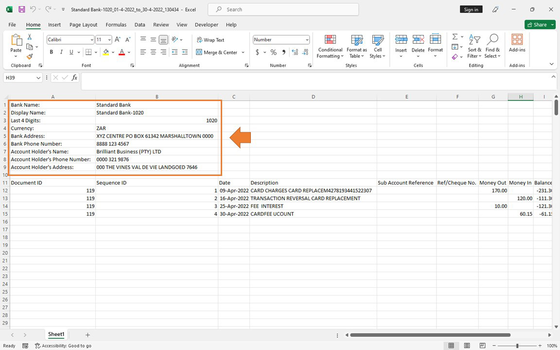 Standard Excel format