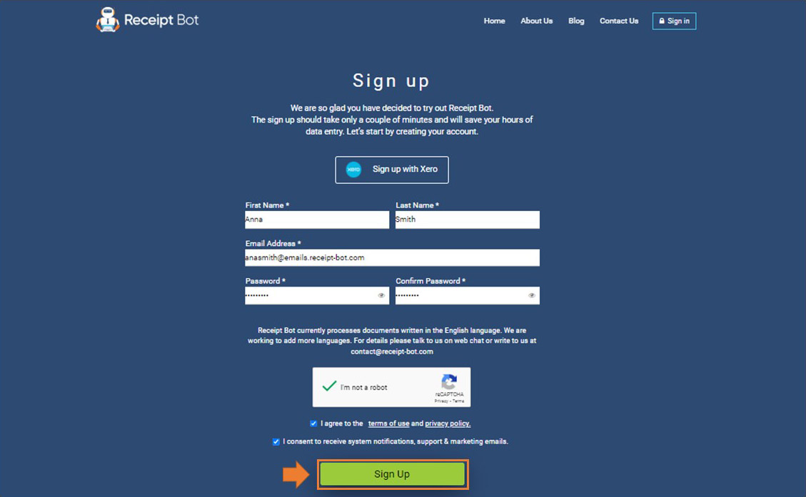 Use Receipt Bot for one-off project without long term commitment
