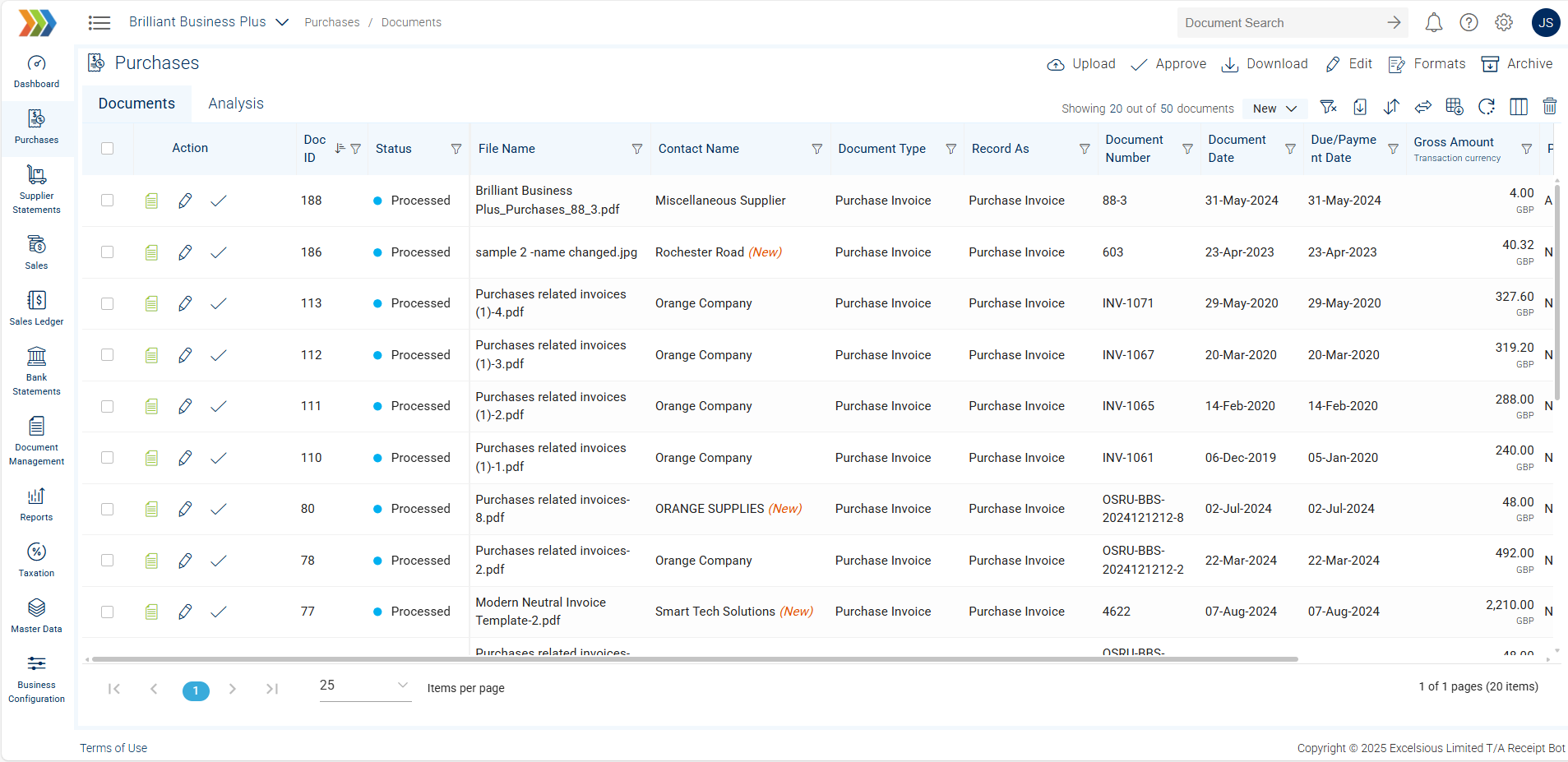 Document grid showing a contact with "(New)" next to its name